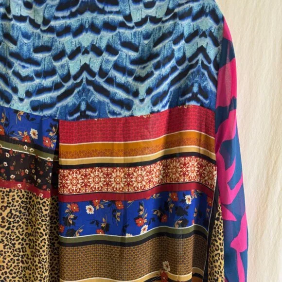 Rose & Olive Floral Colorful Button Up 3/4 Sleeve Relaxed Blouse/Top Size 1X - Picture 7 of 10